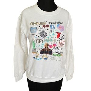 Taylor Swift album artwork song art lyrics pullover white sweatshirt size small
